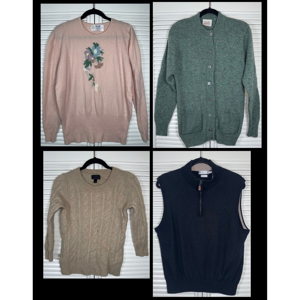Lot of 4‎ Cashmere & Wool FLAWED Sweaters Crafters Cutters Upcycle Repurpose